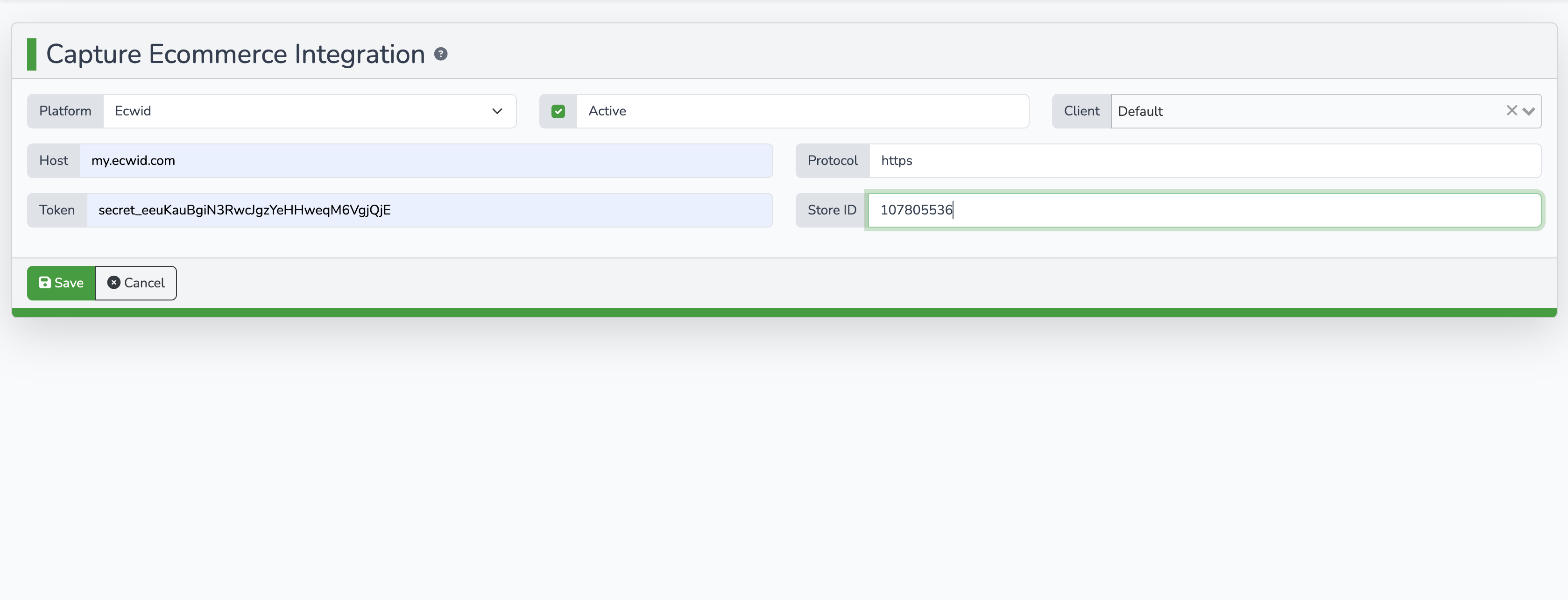 Capture Ecwid credentials